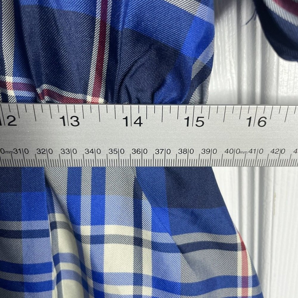 Zara Tartan Dress Womens S Blue Midi Plaid Check A-Line Puff Sleeve Button - Picture 6 of 8